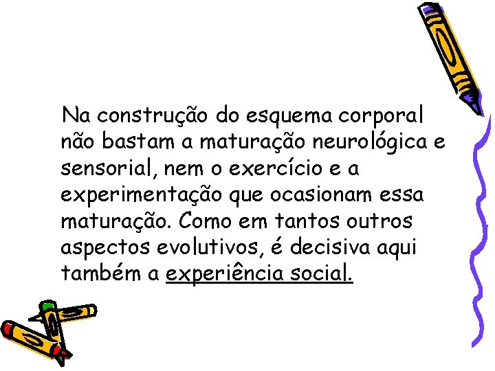 Na construção do esquema corporal não bastam a maturação neurológica e sensorial, nem o