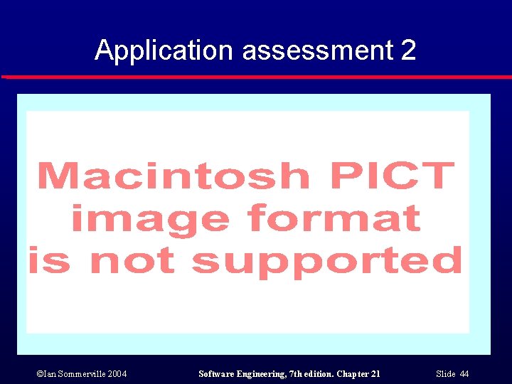 Application assessment 2 ©Ian Sommerville 2004 Software Engineering, 7 th edition. Chapter 21 Slide