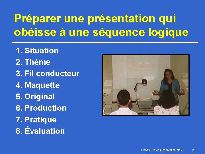 Préparer une présentation qui obéisse à une séquence logique 1. Situation 2. Thème 3.