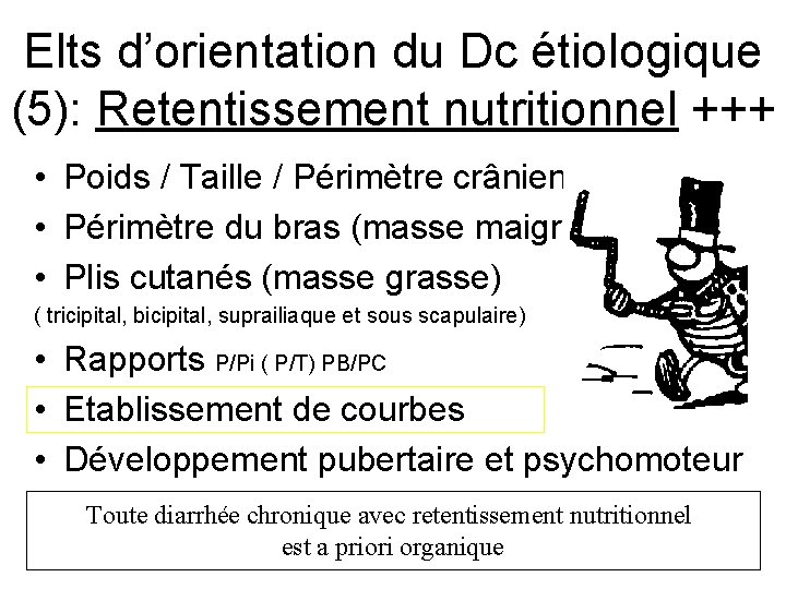 Elts d’orientation du Dc étiologique (5): Retentissement nutritionnel +++ • Poids / Taille /
