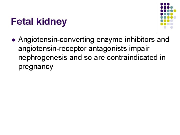 Fetal kidney l Angiotensin-converting enzyme inhibitors and angiotensin-receptor antagonists impair nephrogenesis and so are