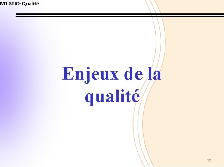 M 1 STIC- Qualité Enjeux de la qualité 22 