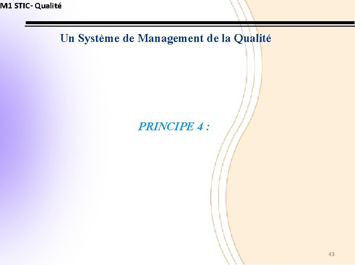 M 1 STIC- Qualité Un Système de Management de la Qualité PRINCIPE 4 :