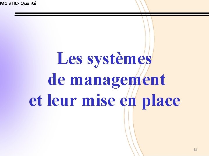 M 1 STIC- Qualité Les systèmes de management et leur mise en place 48