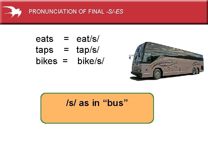 PRONUNCIATION OF FINAL -S/-ES eats = eat/s/ taps = tap/s/ bikes = bike/s/ as