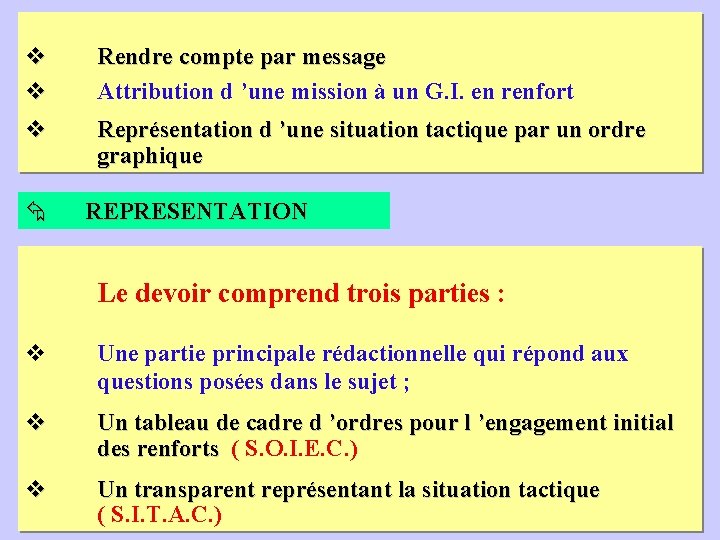 v v Rendre compte par message Attribution d ’une mission à un G. I.