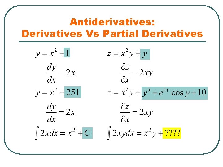 Antiderivatives: Derivatives Vs Partial Derivatives 