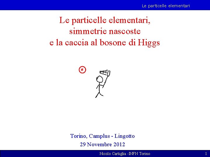 Le particelle elementari, simmetrie nascoste e la caccia al bosone di Higgs Torino, Camplus