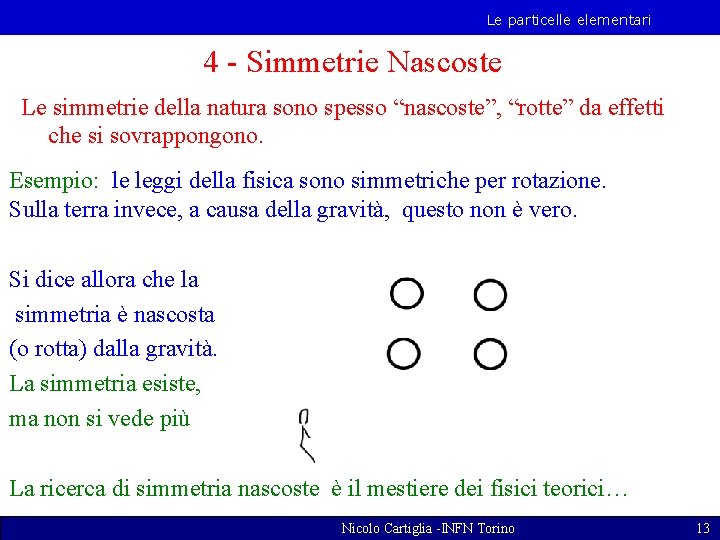 Le particelle elementari 4 - Simmetrie Nascoste Le simmetrie della natura sono spesso “nascoste”,