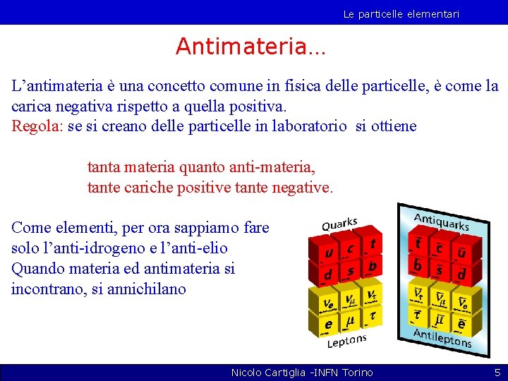 Le particelle elementari Antimateria… L’antimateria è una concetto comune in fisica delle particelle, è