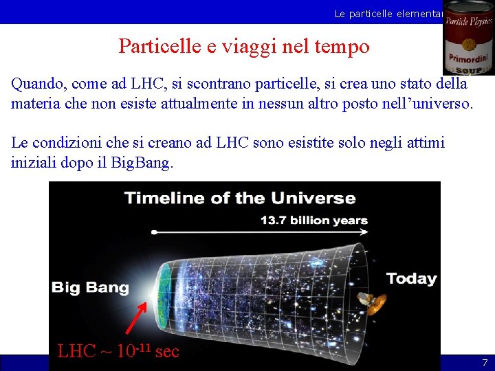 Le particelle elementari Particelle e viaggi nel tempo Quando, come ad LHC, si scontrano