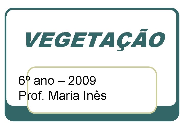 VEGETAÇÃO 6º ano – 2009 Prof. Maria Inês 