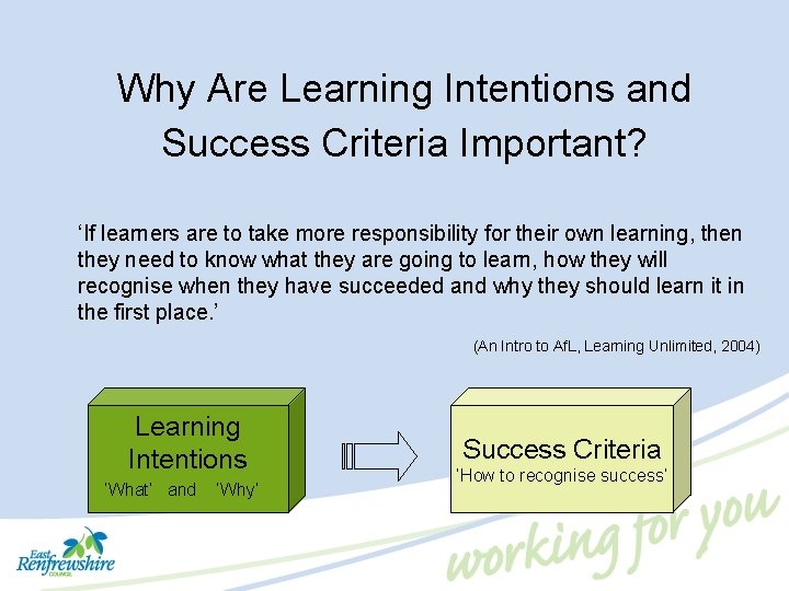 Why Are Learning Intentions and Success Criteria Important? ‘If learners are to take more