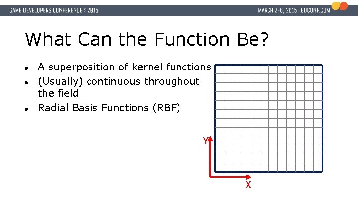 What Can the Function Be? ● ● ● A superposition of kernel functions (Usually)