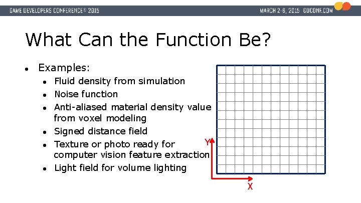What Can the Function Be? ● Examples: ● ● ● Fluid density from simulation