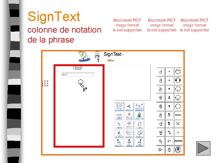 Sign. Text colonne de notation de la phrase 