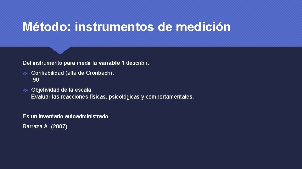 Método: instrumentos de medición Del instrumento para medir la variable 1 describir: Confiabilidad (alfa