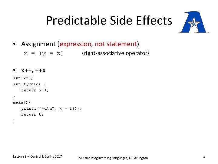 Predictable Side Effects • Assignment (expression, not statement) x = (y = z) (right-associative