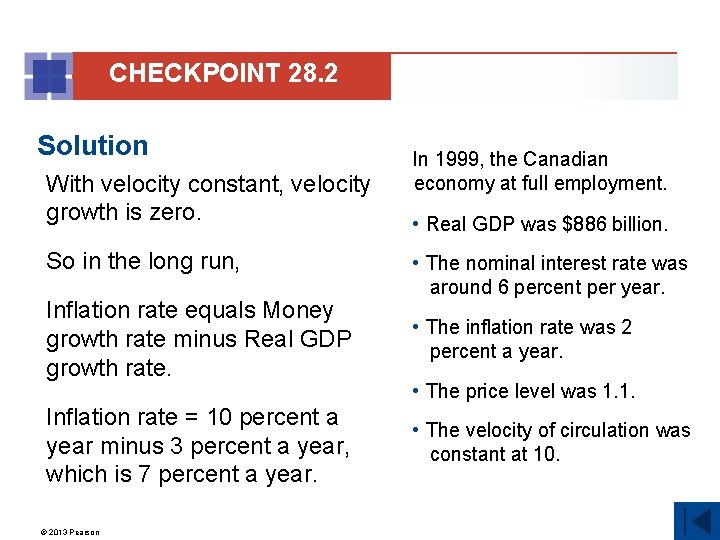 CHECKPOINT 28. 2 Solution With velocity constant, velocity growth is zero. So in the