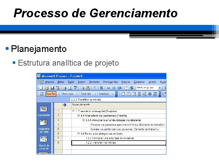 Processo de Gerenciamento § Planejamento § Estrutura analítica de projeto 