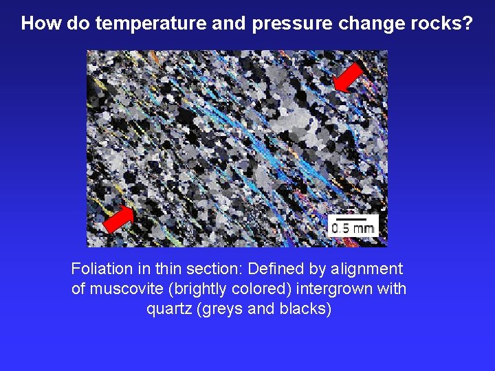 How do temperature and pressure change rocks? Foliation in thin section: Defined by alignment