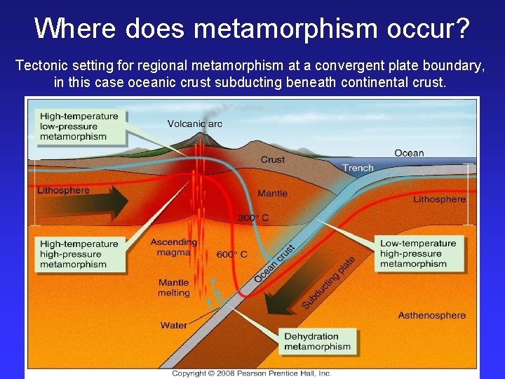 Where does metamorphism occur? Tectonic setting for regional metamorphism at a convergent plate boundary,
