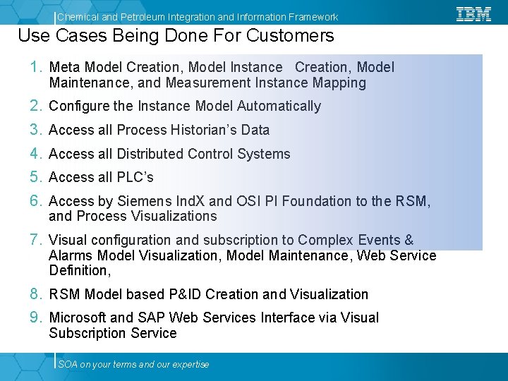 Chemical and Petroleum Integration and Information Framework Use Cases Being Done For Customers 1. Chemical and Petroleum Integration and Information Framework Use Cases Being Done For Customers 1.