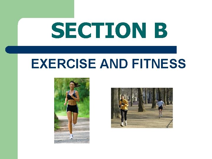SECTION B EXERCISE AND FITNESS EXERCISE l l