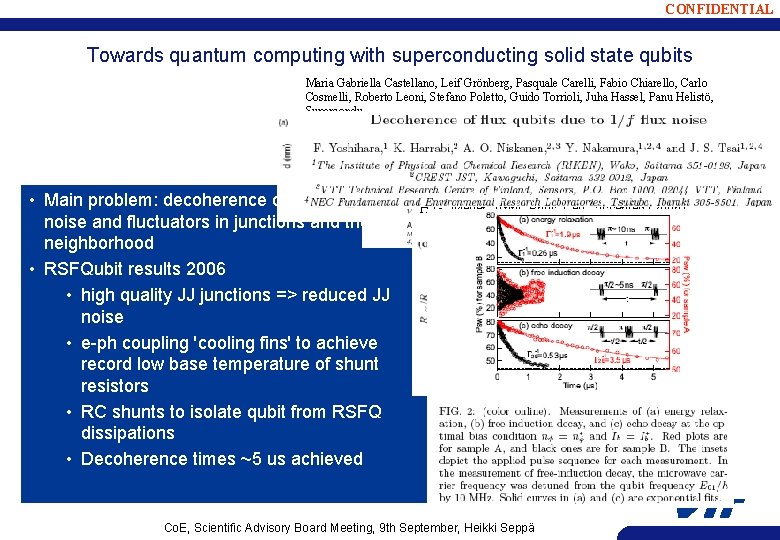 CONFIDENTIAL Towards quantum computing with superconducting solid state qubits Maria Gabriella Castellano, Leif Grönberg,