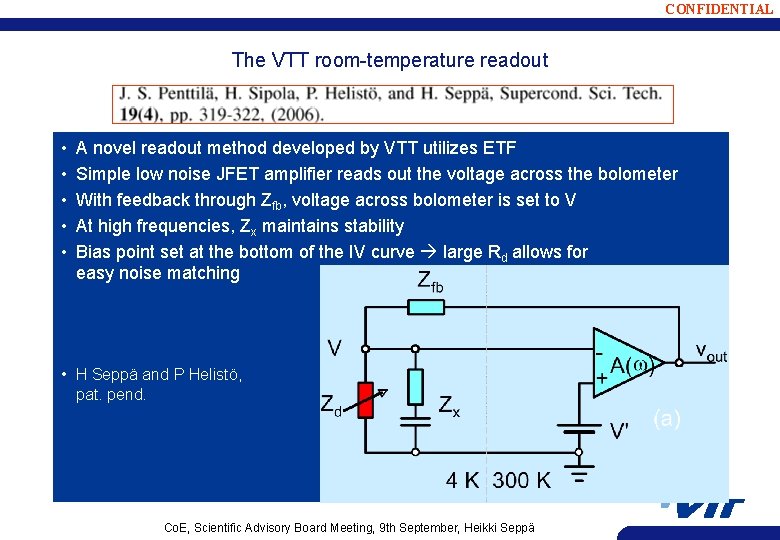 CONFIDENTIAL The VTT room-temperature readout • • • A novel readout method developed by