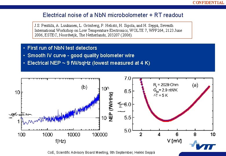 CONFIDENTIAL Electrical noise of a Nb. N microbolometer + RT readout J. S. Penttilä,