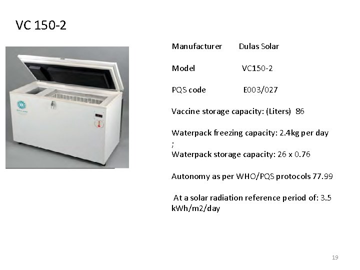 VC 150 -2 Manufacturer Dulas Solar Model VC 150 -2 PQS code E 003/027