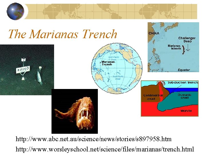 The Marianas Trench http: //www. abc. net. au/science/news/stories/s 897958. htm http: //www. worsleyschool. net/science/files/marianas/trench. The Marianas Trench http: //www. abc. net. au/science/news/stories/s 897958. htm http: //www. worsleyschool. net/science/files/marianas/trench.
