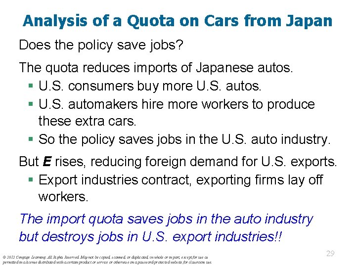 Analysis of a Quota on Cars from Japan Does the policy save jobs? The