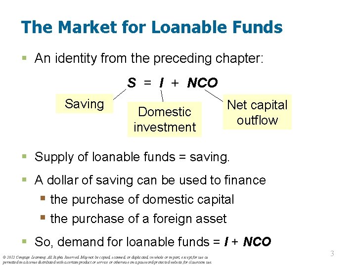 The Market for Loanable Funds § An identity from the preceding chapter: S =