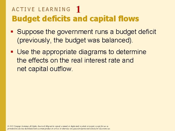 ACTIVE LEARNING 1 Budget deficits and capital flows § Suppose the government runs a