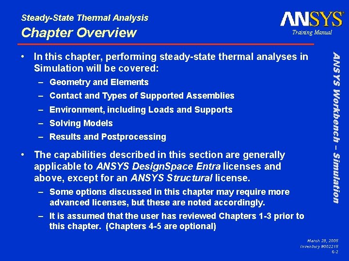 Steady-State Thermal Analysis Chapter Overview Training Manual – Geometry and Elements – Contact and