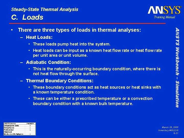 Steady-State Thermal Analysis C. Loads Training Manual – Heat Loads: • These loads pump