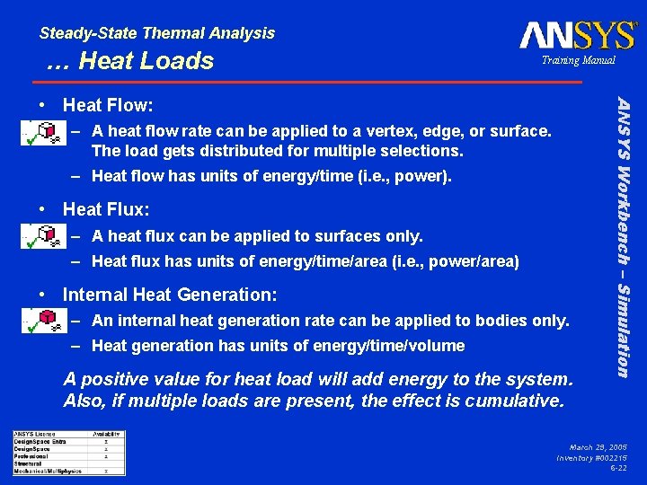 Steady-State Thermal Analysis … Heat Loads Training Manual – A heat flow rate can