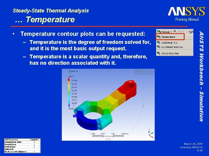 Steady-State Thermal Analysis … Temperature – Temperature is the degree of freedom solved for,