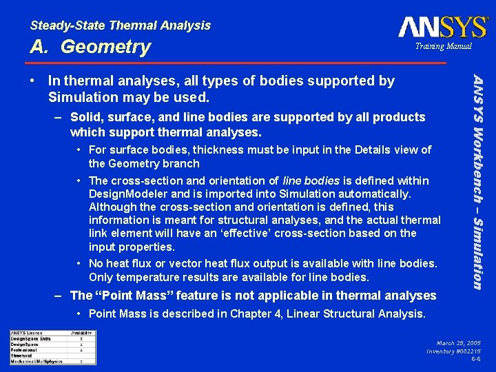 Steady-State Thermal Analysis A. Geometry Training Manual – Solid, surface, and line bodies are