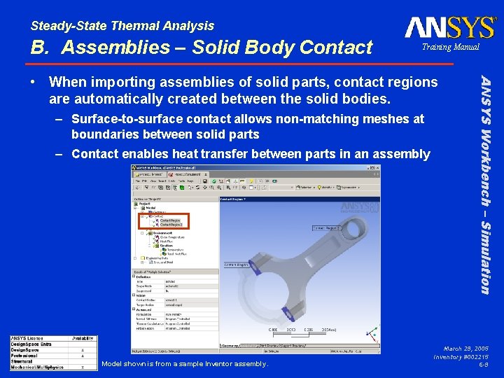 Steady-State Thermal Analysis B. Assemblies – Solid Body Contact Training Manual – Surface-to-surface contact