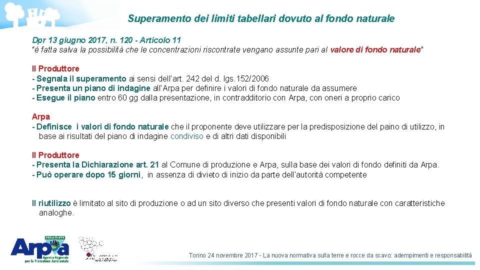 Superamento dei limiti tabellari dovuto al fondo naturale Dpr 13 giugno 2017, n. 120