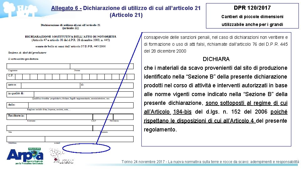 Allegato 6 - Dichiarazione di utilizzo di cui all’articolo 21 (Articolo 21) DPR 120/2017