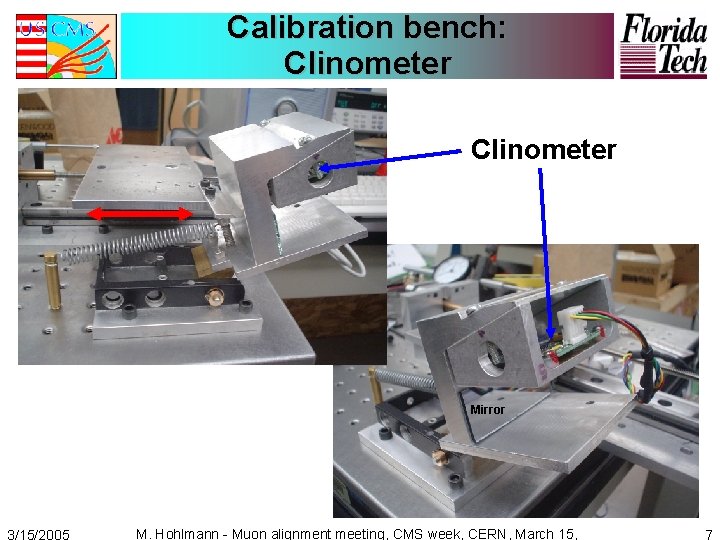 Calibration bench: Clinometer Mirror M. Hohlmann - Muon alignment meeting, CMS week, CERN, March
