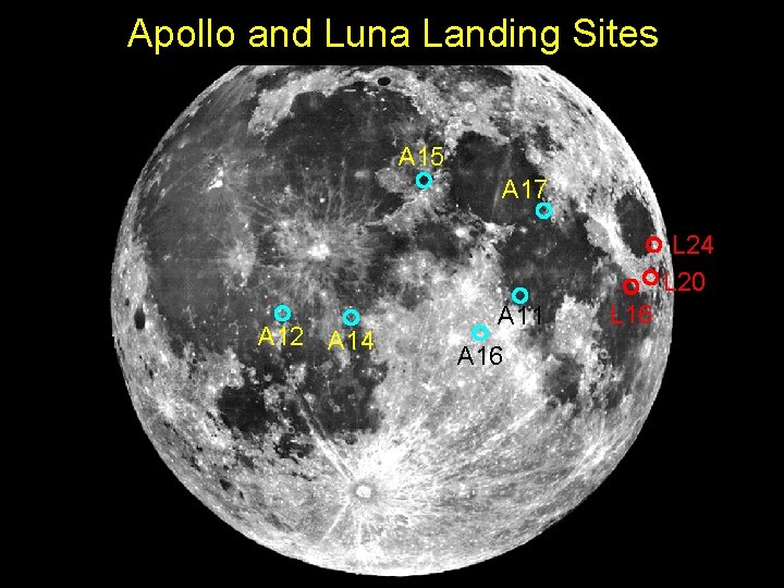 Apollo and Luna Landing Sites A 15 A 17 L 24 L 20 A