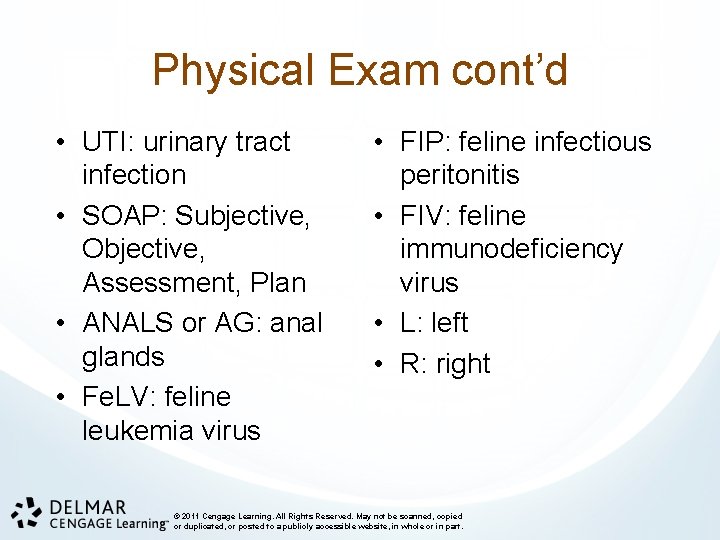 Physical Exam cont’d • UTI: urinary tract infection • SOAP: Subjective, Objective, Assessment, Plan