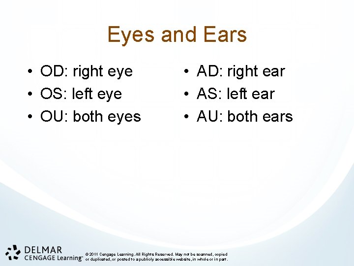 Eyes and Ears • OD: right eye • OS: left eye • OU: both