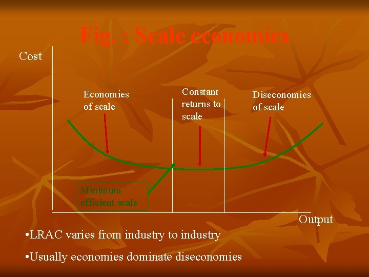Fig. : Scale economies Cost Economies of scale Constant returns to scale Diseconomies of Fig. : Scale economies Cost Economies of scale Constant returns to scale Diseconomies of