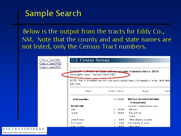 Sample Search Below is the output from the tracts for Eddy Co. , NM.